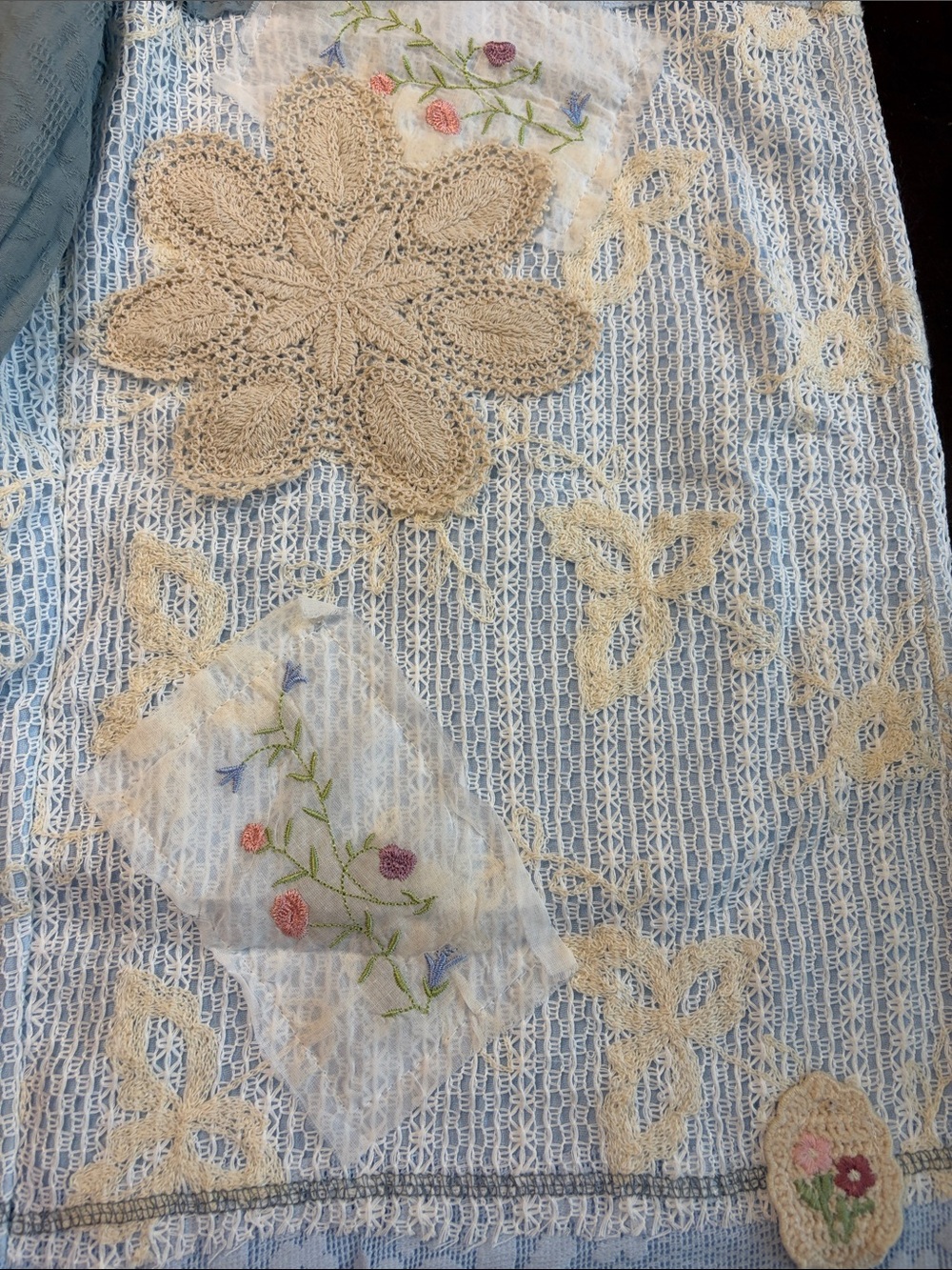 POL Sky Blue Elastic-Waist Lined Wide Leg Lace Patchwork Pants Size Small NWT - Picture 5 of 7